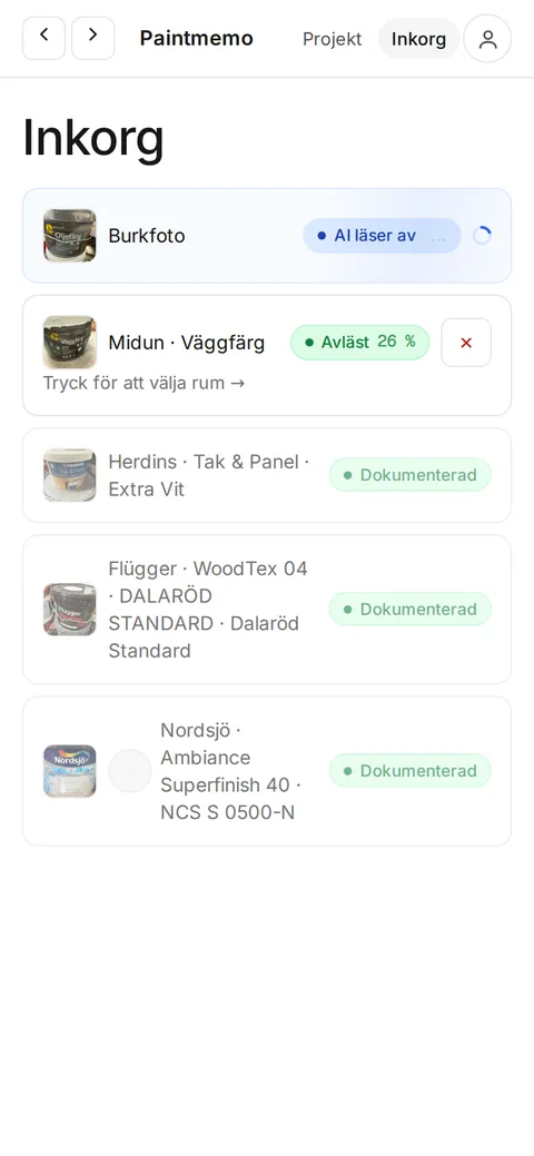 Inkorgen i Paintmemo: burkfoton med avläsningsstatus